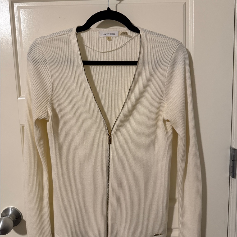 Calvin Klein Women's White Zip-Up Cardigan